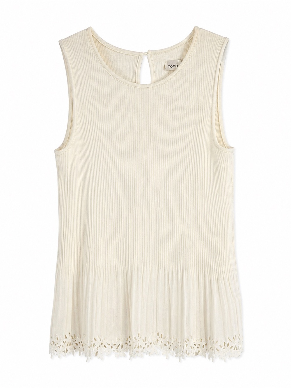 Cupio Ivory Ribbed Sleeveless Tank with Eyelet Hem
